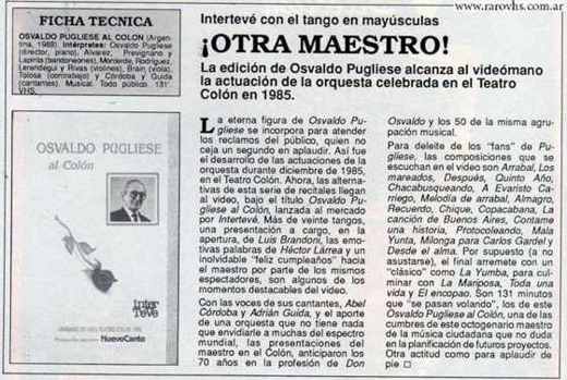 Carátula o foto de Osvaldo Pugliese al Colón (concierto de 1985)