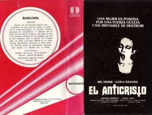 Carátula o foto de El Anticristo También conocido como (a.k.a.): Blasphemy, L’antéchrist, O antihristos, The Antichrist, The Tempter Género: Terror Italiano Palabras claves según 