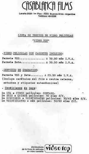 Carátula o foto de [Casablanca] Lista de precios (Australes)